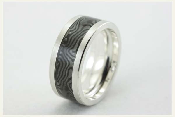 Mokume Gane Ring - Silber, schwarz