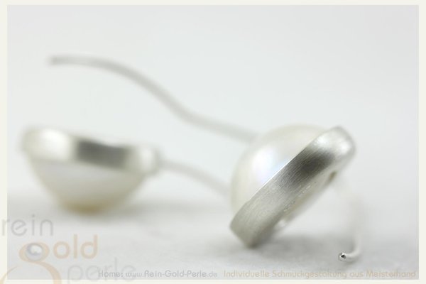 Silber Ohrhänger - 15 mm Mabe Perle - flach