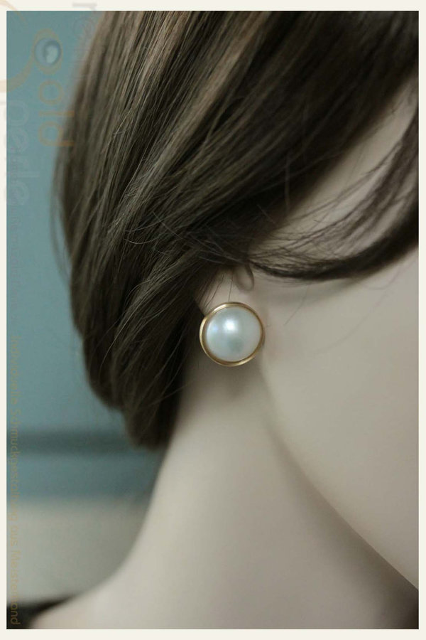 Silber Ohrhänger - 15 mm Mabe Perle - flach
