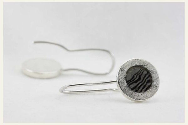 Mokume Gane - Ohrhänger, breiter Silberrand, rund