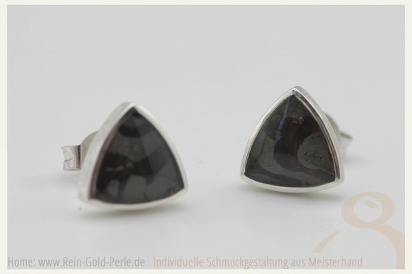 Mokume Gane Ohrstecker - Silber, schwarz, triangel