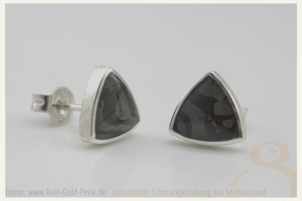 Mokume Gane Ohrstecker - Silber, schwarz, triangel