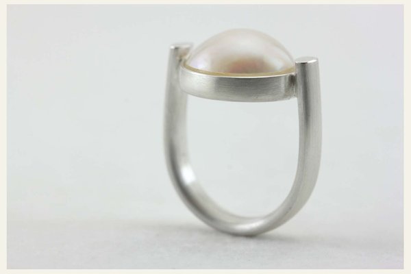 Mabe Perle - Silber Ring U-Schiene, flach - Globe Eco