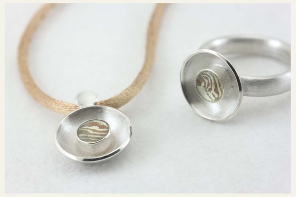 Mokume Gane - Globe - Ring Schale, Silber, rund