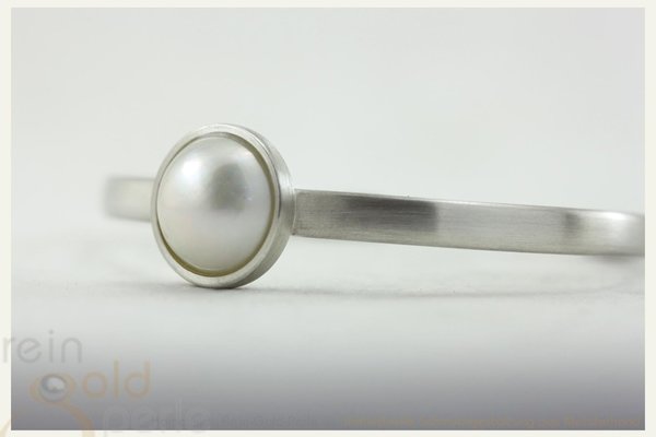Silber Armspange - Mabe Perle - flach