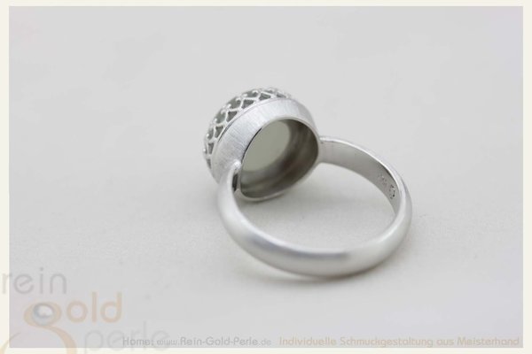 Krönchen-Ring - runder, grauer Mondstein, Silber