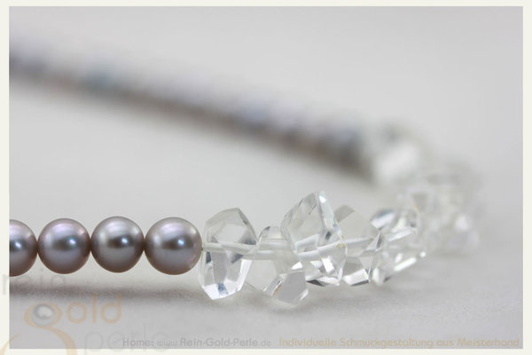 Ohrhänger graue Perlen & Bergkristall, Silber