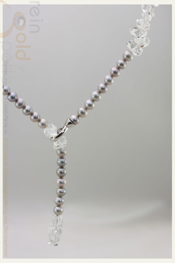Ohrhänger graue Perlen & Bergkristall, Silber
