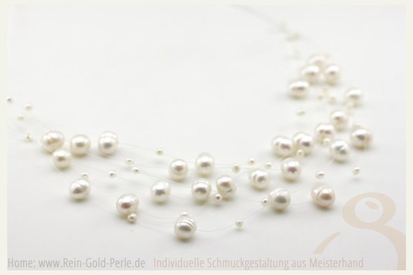 Perlen Kette - 6-reihig auf transparentem Band