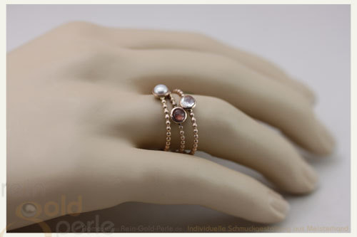 Kügelchen Ring, zart - Globe fine - 585 Rotgold, Rosenquarz