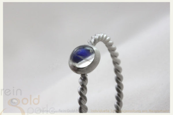 Kordel Ring - Globe twisted - Silber, Regenbogen Mondstein