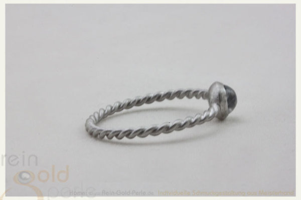 Kordel Ring - Globe twisted - Silber, Regenbogen Mondstein