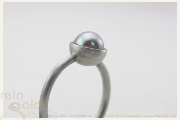 Ring - Globe midi - Silber mit kupfergrauer Perle