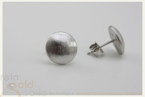 Silber Ohrstecker - Linse rund, gebürstet 10 mm