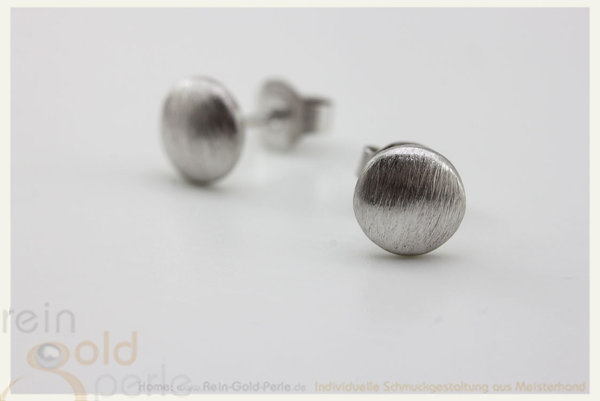 Silber Ohrstecker - Linse rund, gebürstet 7 mm