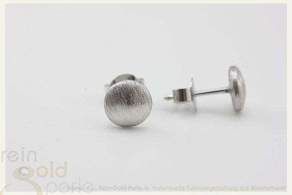 Silber Ohrstecker - Linse rund, gebürstet 7 mm
