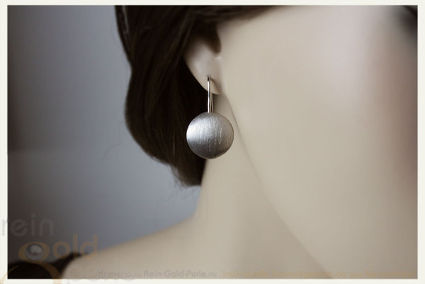 Silber Ohrhänger - Linse rund, gebürstet 16 mm