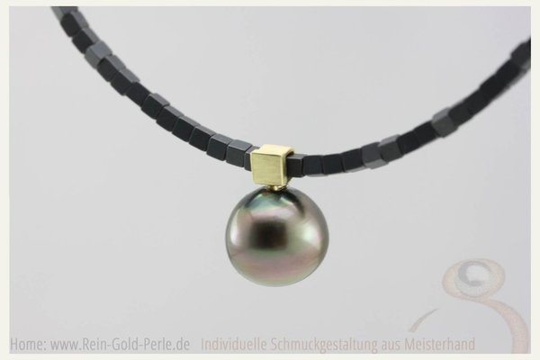 Tahiti Perlen, rund - 585 Gold Quadrat Halsschmuck
