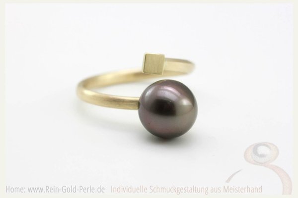 Tahiti Perlen, rund - 585 Gold Quadrat Ring
