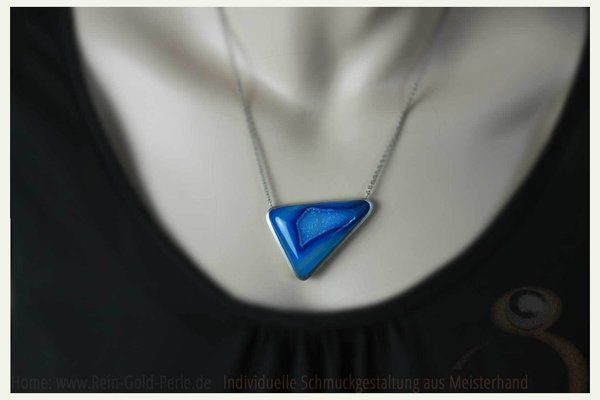 Achat mit Druse blau, Collier - Dreieck in Silber