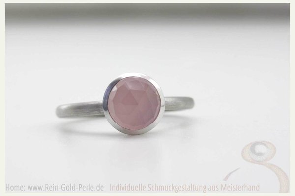Ring - Globe maxi - Silber mit rosa Chalcedon