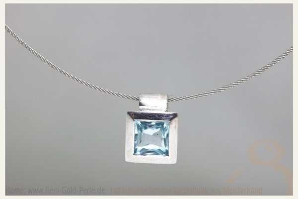 Silber Collier mit quadratischem Blautopas