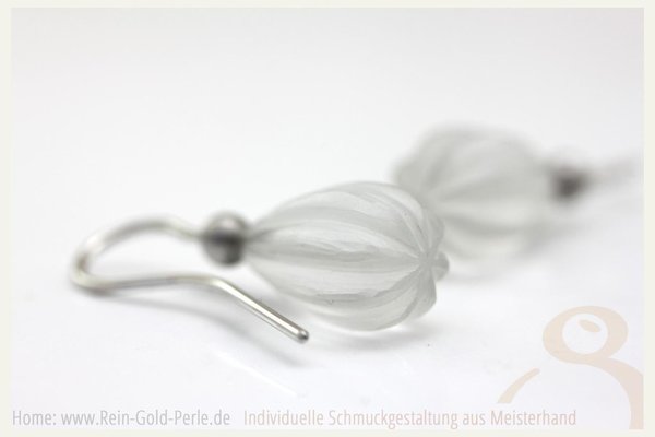 Silber Ohrhänger - Bergkristall, matt, graviert